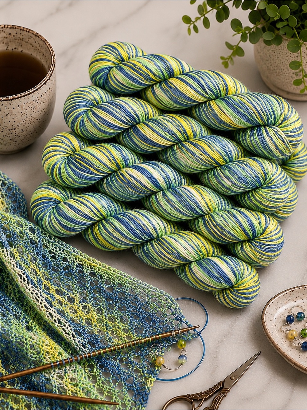 Urth Yarns Uneek Cotton Hand-Dyed Self-Striping Yarn – Colorway 1090 – Lot of 5